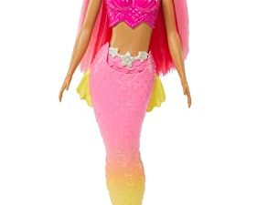 Barbie Dreamtopia Mermaid Doll (Pink Hair) with Pink & Yellow Ombre Mermaid Tail and Tiara