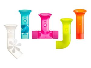 Boon PIPES Interactive Baby and Toddler Bath Tub Toys — Classic Colors — Colorful and Sensory Friendly Learning Baby Bathtub Toys— 12 Months and Up — 5 Count