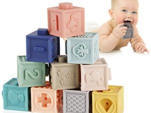 Mini Tudou Baby Blocks Soft Building Blocks Baby Toys Teethers Toy Educational Squeeze Play with Numbers Animals Shapes Textures 6 Months and Up 12PCS