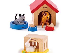 Family Pets Wooden Dollhouse Animal Set by Hape | Complete Your Wooden Dolls House with Happy Dog
