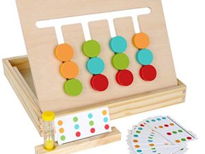 Montessori Learning Toys Slide Puzzle Color & Shape Matching Brain Teasers Logic Game Preschool Educational Wooden Toys for Kids Boys Girls Age 3 4 5 6 7 Years Old Travel Toys Birthday Gifts for Kids