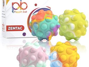 ZEMTAC Poppin Ball Fidget Toy - Pop Push It Stress Balls - 3D Bubble Toy - Squeeze to Pop Out (4 Pack)