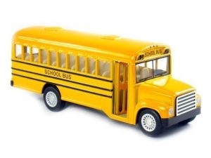 6" Die Cast Long-Nose School Bus with Pull-Back Action and Open-able Doors