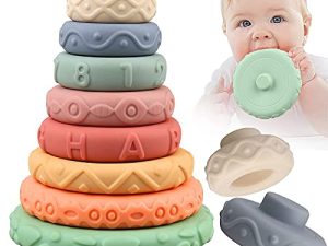 8 Pcs Stacking Rings Soft Toys for Babies 6 Months and up Old Girls Boys - Toddlers Sensory Educational Montessori Baby Blocks - Developmental Teething Learning Stacker