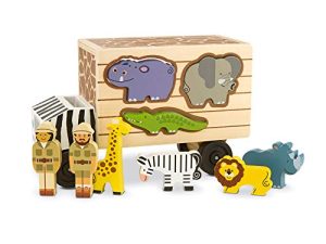 Melissa & Doug Animal Rescue Shape-Sorting Truck - Wooden Toy With 7 Animals and 2 Play Figures - Animal Shape Sorter Toys For Toddlers