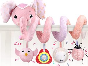 JERICETOY Baby Car Seat Toys Stroller Toys Crib Toys Infant Activity Spiral Plush Toys Hanging Stroller Toys for Baby Car Seat Stroller Bar Crib Bassinet Mobile with Music Squeaker Rattles (Elephant)