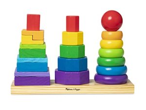 Melissa & Doug Geometric Stacker - Wooden Educational Toy - Wooden Shape Sorter And Stacking Toy