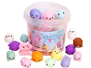 KINGYAO Squishies Squishy Toy 24pcs Party Favors for Kids Mochi Squishy Toy moji Kids Mini Kawaii squishies Mochi Stress Reliever Anxiety Toys Easter Basket Stuffers fillers with Storage Box