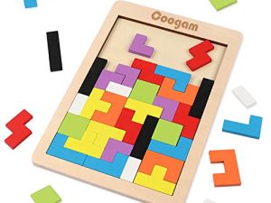Coogam Wooden Blocks Puzzle Brain Teasers Toy Tangram Jigsaw Intelligence Colorful 3D Russian Blocks Game STEM Montessori Educational Gift for Kids (40 Pcs)