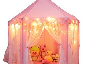 ORIAN Princess Castle Playhouse Tent for Girls with LED Star Lights – Indoor & Outdoor Large Kids Play Tent for Imaginative Games – ASTM Certified