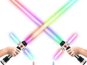USA Toyz Crossbeam Galaxy Light Up Saber for Kids or Adults - 2-in-1 LED Dual Light Swords Set with FX Sound