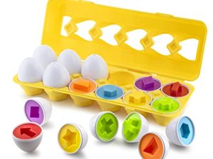 Play Brainy™ Shape and Color Matching Eggs – Easter Egg Toy – Educational Montessori STEM Toy for Toddlers and Preschoolers – Great for Color and Shape Recognition Development – Set of 12 Shape Eggs