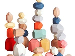 BESTAMTOY 36 PCs Wooden Sorting Stacking Rocks Balancing Stones