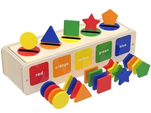 SHARKWOODS Montessori Toys for 1 2 3 Years Old Boys Wooden Sorting & Stacking Toy Color & Shape Early Educational Block Puzzles Toddler Toys Learning Puzzles Gift (Box)