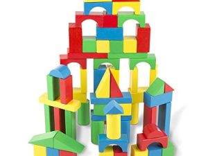 Melissa & Doug Wooden Building Blocks Set - 100 Blocks in 4 Colors and 9 Shapes