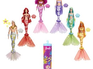 Barbie Color Reveal Mermaid Doll with 7 Unboxing Surprises: Metallic Blue with Rainbows; Water Reveals Full Look & Color Change; Gift for Kids 3 Years & Older [Styles May Vary]