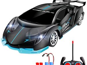 KULARIWORLD Remote Control Car for Boys Fast 1/18 Scale Rechargeable RC Vehicle Cars Toys Xmas Gifts for Kids High Speed with Headlights (Black Blue