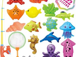 CozyBomB Kids Fishing Bath Toys Game - 17Pcs Magnetic Floating Toy Magnet Pole Rod Net