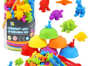 TSYAN Counting Dinosaurs Toys Matching Game for Kids with Sorting Bowls Sensory Toys Color Classification Game Set Early Learning Toddler Preschool Montessori Educational Toys for 3 4 5 Years Old