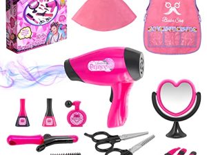 Girls Beauty Salon Set Pretend Play Hair Stylist Toy Kit with Barber Apron