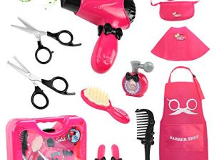 Hapgo Girls Beauty Salon Set Pretend Play Stylist Hair Cutting Kit Hairdresser Toys with Hair Dryer