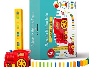 Atlasonix Domino Train Set - 80 Pcs. Fun and Colorful Train That Prepares Your Domino Rally Experience Quickly and Automatically for Boys and Girls Age 3-8 | Red