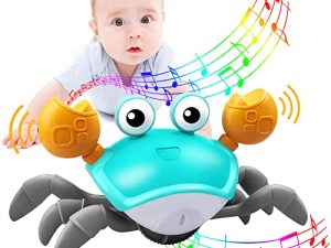 Plnmlls Crawling Crab Baby Toy,Tummy Time Baby Toys with Music and LED Light Will Automatically Avoid Obstacles