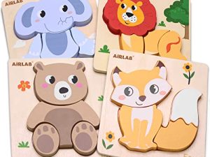 Wooden Puzzles for Toddlers 1 2 3 Year Old Animals Shape Puzzle Toys for Travel Airplane Gift for Kids Montessori Early Development Gifts for Baby Boys Girls Pack of 4