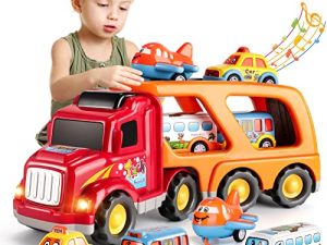 TEMI Toddler Carrier Truck Transport Vehicles Toys - 5 in 1 Toys for 3 4 5 6 7 Year Old Boys