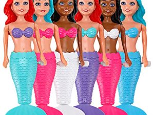 6 Pack Bath Toys for Toddlers Kids Girls - Mermaid Princess Wind Up Tail Flap Floating Water Bathtub Toys
