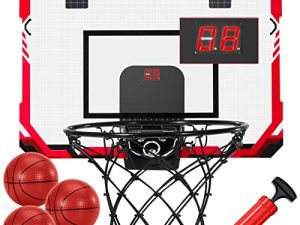 Bellochiddo Indoor Basketball Hoop - Mini Basketball Hoop Set with Electronic Scorer and 3 Balls