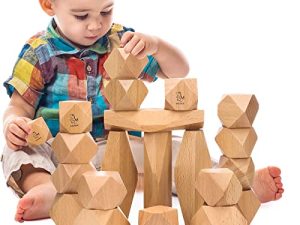 OATHX Montessori Toys Stacking Rocks Wooden Grimms Blocks Building Preschool Balancing Stones for Toddlers 1-3 Girls Boys Sensory Natural Wood 20pcs Large Size