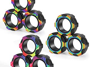 Buluwans Fingers Magnetic Ring Fidget Toys Colorful Silent Magnetic Rings for Anxiety 9pcs Magnetic Ring Fidget Toys for Adults Teens and Kids