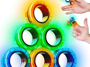 SCRATCHIEZ Magnetic Rings Fidget Toys for Adults and Children Kids | Glow in The Dark ADHD Fidget Rings | Best Magnet Toys – Finger Fidget Toys for Adults with Anxiety | Carrying Box for Work (6 Pack)