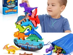 Dinosaur Toys for Kids 3-5: Wooden Stacking Montessori Toys for 3-7 Year Old Balance Competition Game for Family Ideal Christmas Stocking Stuffers and Birthday Gifts for Kids (Classic Version)
