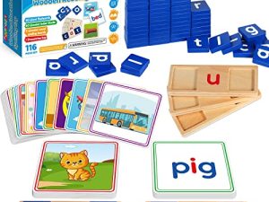 Learning Toys for 3 4 5 Years Old Kids - 116Pcs Short Vowel Letters Sorting Spelling Reading Toy Set with Double-Sided Flash Cards