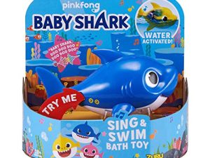 Robo Alive Junior Baby Shark Battery-Powered Sing and Swim Bath Toy by ZURU - Daddy Shark (Blue) (Custom Packaging)