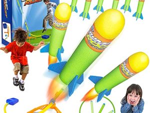 TOY Life Toy Rocket Launcher for Kids with 6 Foam Rockets Refills Air Rocket Launcher for Kids 3-5-7 Shoots Up to 100 Feet Outdoors Outside Toys Gifts for Boys 3 5 4 Year Old Boy Toys