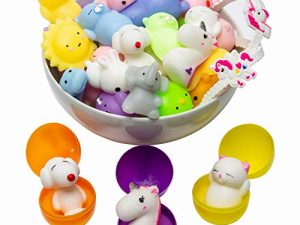 Mochi Squishy Toys Animal Squishies - 3 Surprise Eggs Fidget Toys Mini Kawaii Cat 16pcs Stress Relief Unicorn Party Favors for Kids Birthday Gift Claw Machine Prizes Pinata Stuffers Easter Egg Fillers