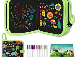 Ccinnoe Erasable Doodle Book for Kids-Toddlers Activity Toys Reusable Drawing Pads with 12 Watercolor Pens