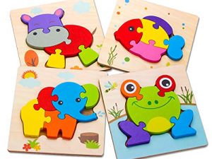 SKYFIELD Wooden Animal Toddler Puzzles for 1 2 3 Years Old Boys & Girls
