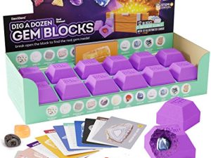Dig a Dozen Gem Blocks - Break Open 12 Unique Gemstone Blocks and Discover 12 Real Precious Stones - Mineral & Rock Collection for Kids - Archaeology Geology Science Gift for Boys & Girls