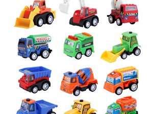 12 Packs Construction Toy Pull Back Digger Mini Vehicles Excavator Bulldozer Truck Toy for 2 3 4 5 Year Old Kids Boy Girl Toddlers Party Favor Cake Decorations Birthday Gift