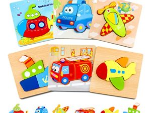 Toddler Toys Wooden Puzzles for Toddlers 1 2 3 Year Old Boys Girls Montessori Toys 6 Packs Vehicle Shape Jigsaw Puzzles Sensory Toys for Toddlers 1-3 Baby Infant Educational Learning STEM Toys Gifts