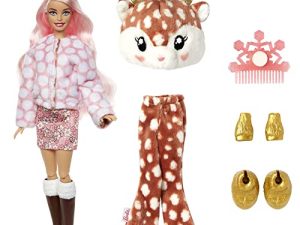 Barbie Doll Cutie Reveal Deer Plush Snowflake Sparkle Doll with 10 Surprises Pet