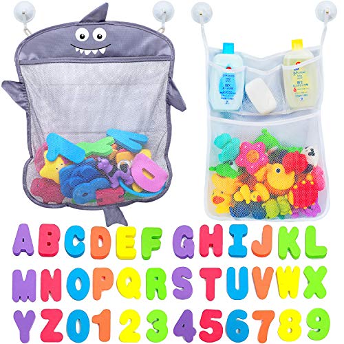 Comfylife Baby Bath Toy Organizer - Shark +36 Bath Letters & Numbers +Extra Bath Toy Storage Net & 10 Strong Hooks Comfylife Baby Bath Toy Organizer - Shark +36 Bath Letters & Numbers +Extra Bath Toy Storage Net & 10 Strong Hooks