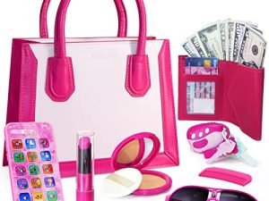Alritz Toddler Purse Playset -Princess Toys for Little Girls Ages 4 5 6 7 8 Birthday Gifts Ages- Pretend Play First Set for Kids with Fashionably Handbag Makeup Lipstick Smartphone Fake Money