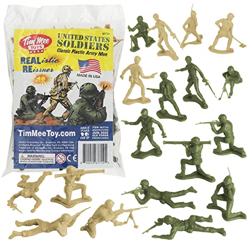 TimMee Plastic Army Men - OD Green vs Tan 48pc Toy Soldier Figures - Made in USA TimMee Plastic Army Men - OD Green vs Tan 48pc Toy Soldier Figures - Made in USA