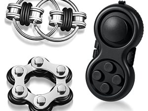 3 Pieces Handheld Mini Fidget Toy Set Includes Six Roller Chain and Key Flippy Chain Bike Chain Fidget Handheld Fidget Pad Stress Relief Toys Set for Adults Teens Relieve Stress (Black)