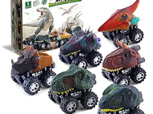 DINOBROS Dinosaur Toy Pull Back Cars 6 Pack Dinosaur Boy Toys Age 3